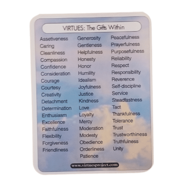 Family Virtues Cards - list of virtues
