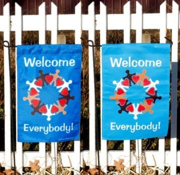Everybody welcome flag front