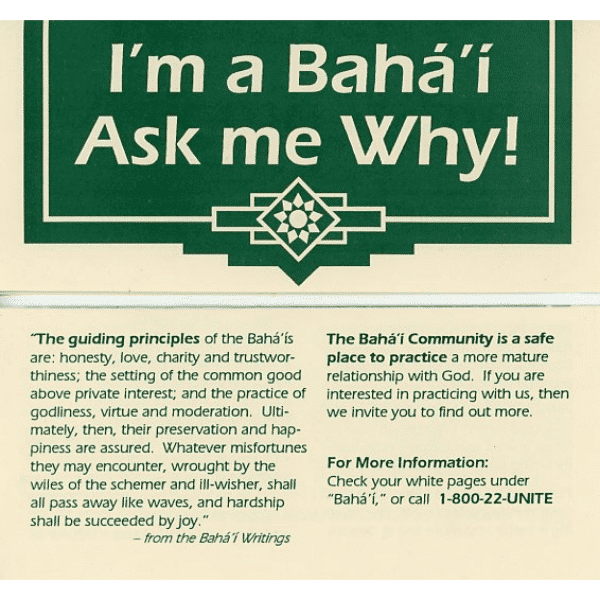 I’m a Baha’i Ask Me Why Pamphlet front and back