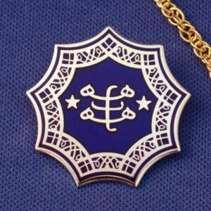 Silver Plated Ringstone Symbol Pendant with Royal Blue Cloisonne