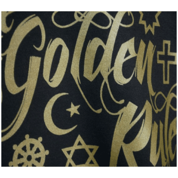 Closeup of golden rule shirt