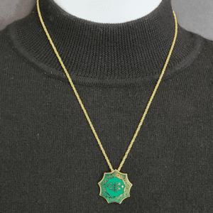 Gold Plated Ringstone Symbol with Green Cloisonne Pendant on 20 inch chain