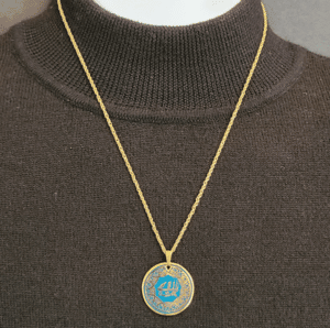 Greatest Name Medallion with Teal Cloisonne on 20 inch rope chain