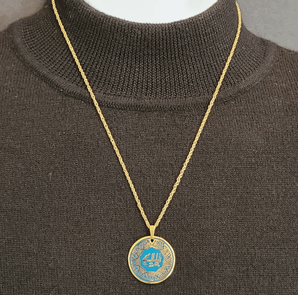 Greatest Name Gold Medallion with Deep Teal Cloisonne