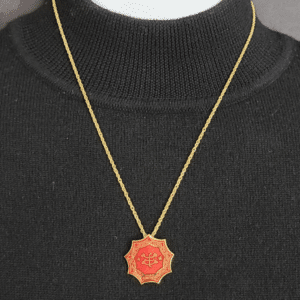 Gold Plated Red Ringstone Symbol Pendant Gold Plated Ringstone Symbol with Red Cloisonne Pendant on 20" chain