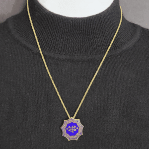 Gold Plated Ringstone Symbol with Blue Cloisonne Pendant on 20 inch chain