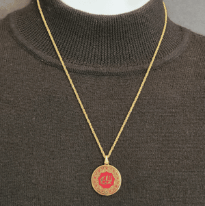 Greatest Name Medallion with Red Cloisonne on 20 inch rope chain