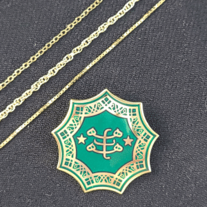 Gold Plated Ringstone Symbol with Green Cloisonne Pendant with chains