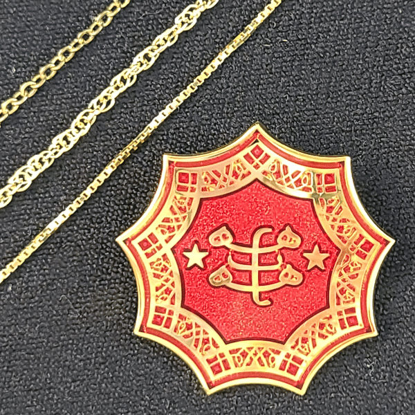 Gold Plated Red Ringstone Symbol Pendant Gold Plated Ringstone Symbol with Red Cloisonne Pendant with chains