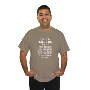 Man wearing Drugs T-shirt in Savana Brown