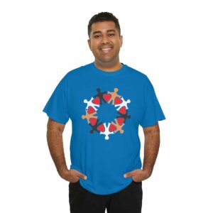 Man wearing Unity in Diversity T-shirt in Sapphire Blue