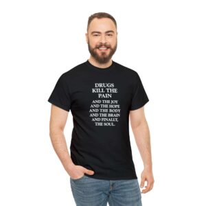 Man wearing Drugs T-shirt in Black