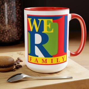 Red We R 1 Family mug on counter