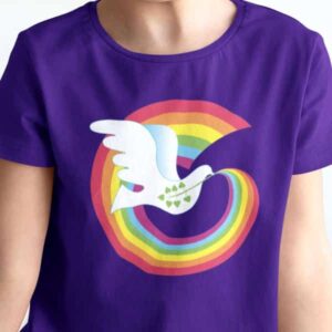Kids Rainbow Peace Dove T - Closeup on Purple