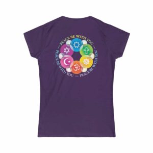 Peace Be with You Interfaith Women’s Softstyle Tee -Back of Purple