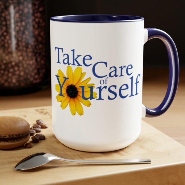 Take Care of Yourself 15 oz Coffee Mug in Blue