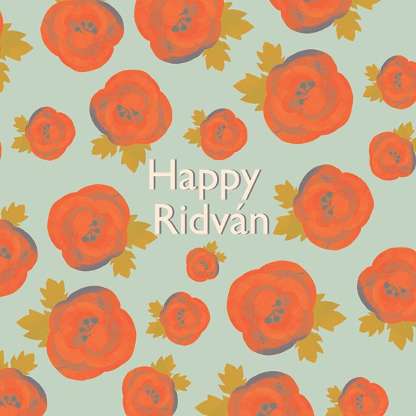 Happy Ridvan Greeting Card - blue with red roses