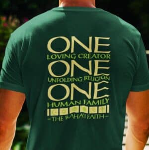 Celebrate Oneness Interfaith T-shirt Back in Forest