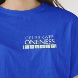 Celebrate Oneness Interfaith T-shirt Front in Royal Blue