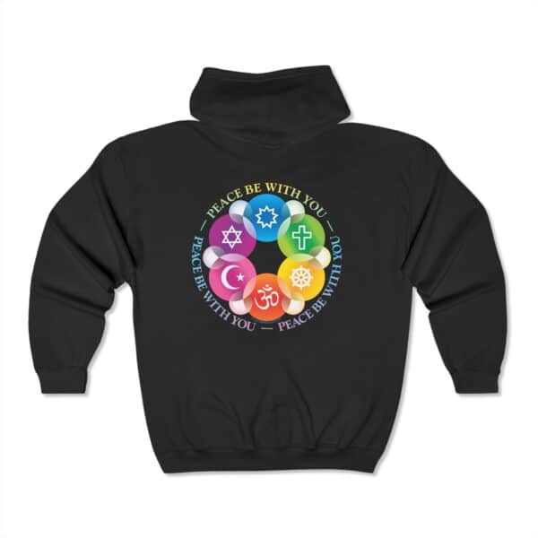 Interfaith Peace Be with You Full Zip Hooded Sweatshirt - Back on Black