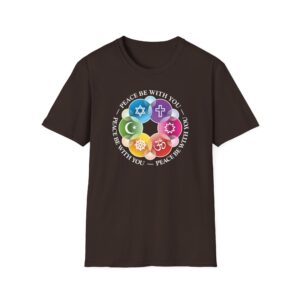“Peace Be with You” Interfaith Rainbow Rosette T-Shirt - Dark Chocolate