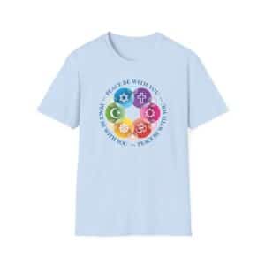 “Peace Be with You” Interfaith Rainbow Rosette T-Shirt - Light Blue