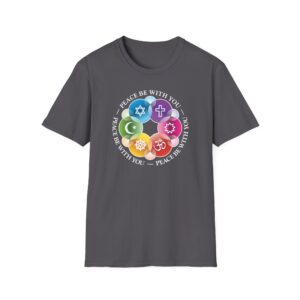 “Peace Be with You” Interfaith Rainbow Rosette T-Shirt - Charcoal