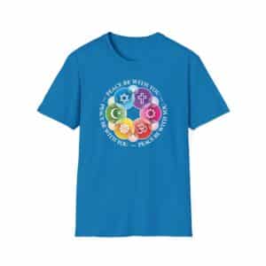 “Peace Be with You” Interfaith Rainbow Rosette T-Shirt - Sapphire