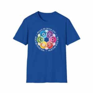 “Peace Be with You” Interfaith Rainbow Rosette T-Shirt - Royal Blue