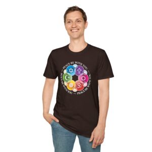 “Peace Be with You” Interfaith Rainbow Rosette T-Shirt - Dark Chocolate