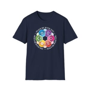 “Peace Be with You” Interfaith Rainbow Rosette T-Shirt - Navy Blue