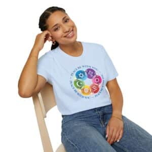 “Peace Be with You” Interfaith Rainbow Rosette T-Shirt - Light Blue