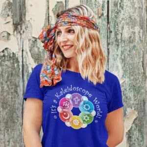 It's a Kaleidoscope World Interfaith T-shirt in Royal Blue