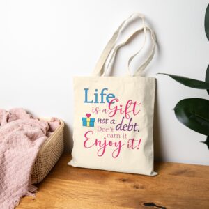 Life is a Gift Cotton Canvas Tote Bag - Natural