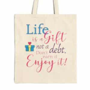 Life is a Gift Cotton Canvas Tote Bag - Natural