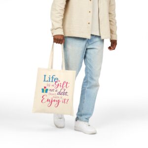 Life is a Gift Cotton Canvas Tote Bag - Natural
