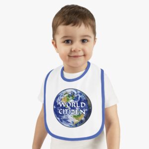 World Citizen Baby Bib with Blue Trim