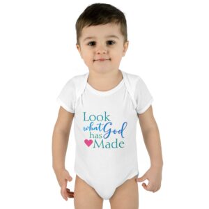 LOOK what God has Made Infant Baby Rib Bodysuit - White