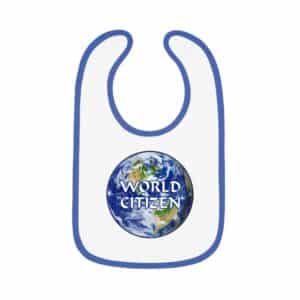 World Citizen Baby Bib with Blue Trim