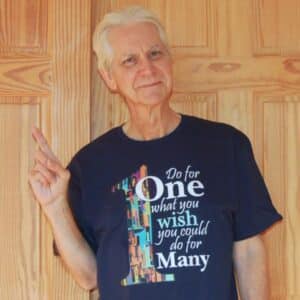 Me wearing an actual Do for One T-shirt (not a mock-up)