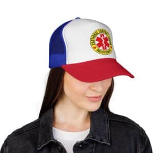 Emotional Support Human Cap - in White / Royal and Red