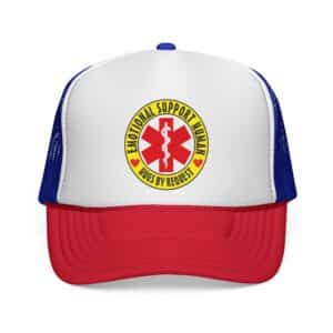 Emotional Support Human Cap - in White / Royal and Red