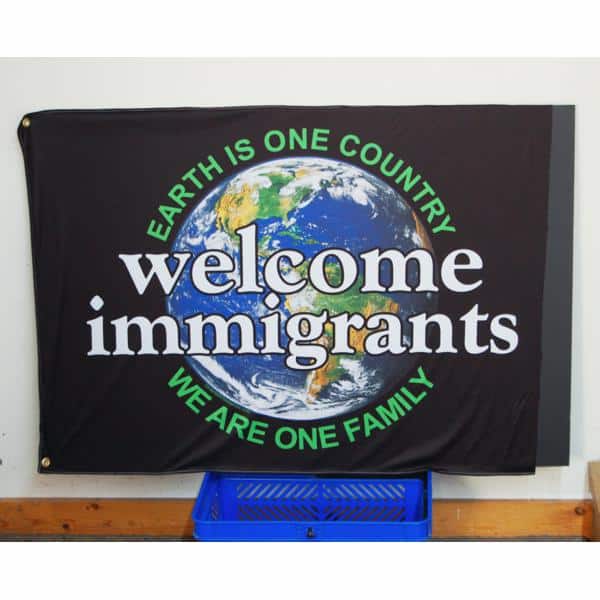 Welcome Immigrants Flag Side 1 with Foamcore inside