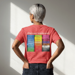 “Color Your Life with Character” Virtue Crayon T-Shirt – Coral Silk Back