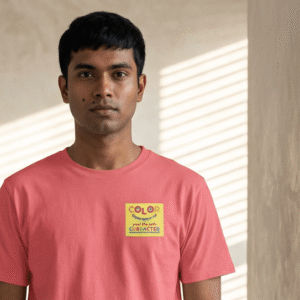 “Color Your Life with Character” Virtue Crayon T-Shirt – Coral Silk Front