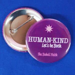 Human*Kind Button with Baha'i has a safety pin back