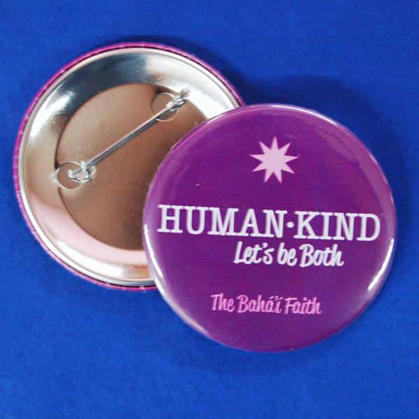 Human*Kind Button with Baha'i has a safety pin back