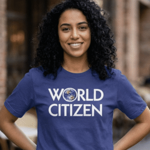 World Citizen with Earth T-shirt in Metro Blue