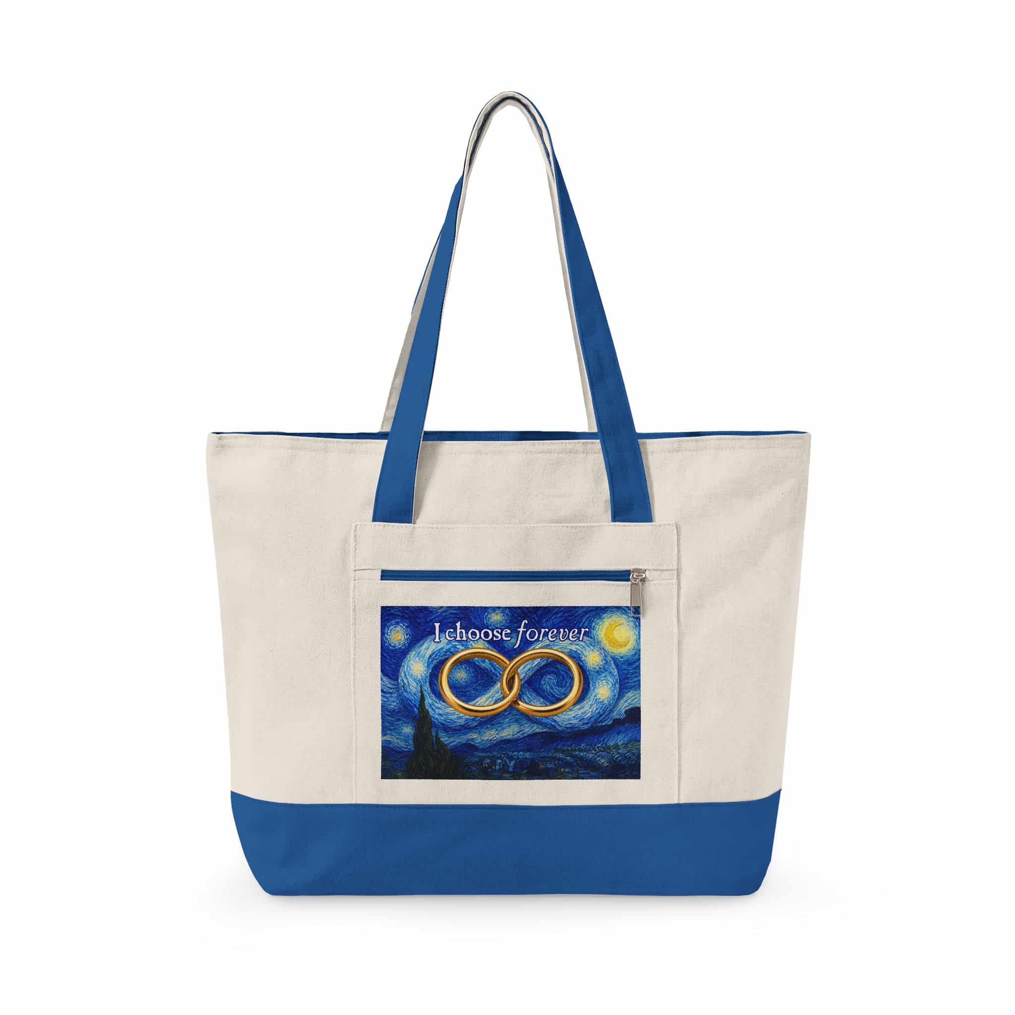 "I Choose Forever" Wedding Party Gift Zippered Canvas Tote Bags - Image 3