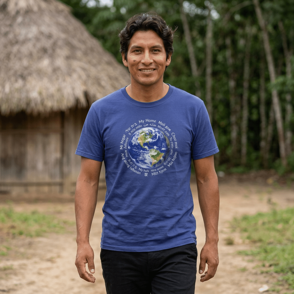 Earth - "My Home" in 18 languages T-shirt in Metro Blue